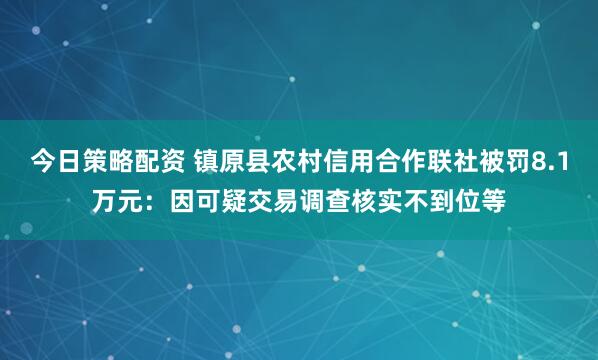 今日策略配资 镇原县农村信用合作联社被罚8.1万元：因可疑交易调查核实不到位等